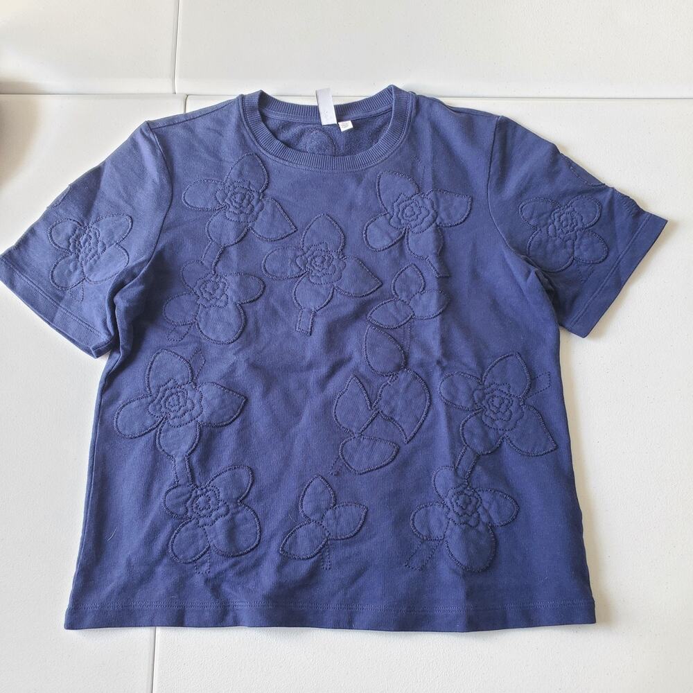 & Other Stories Shirt Womens XS Blue Embroidered Floral Crewneck 100% Cotton